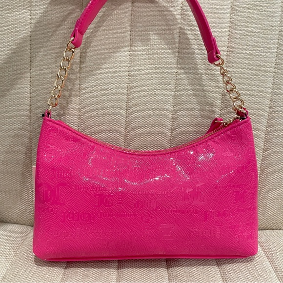 NEW Juicy Couture Pink Flash Open Heart Shoulder Bag Patent Leather Logo‎ Print - Picture 4 of 6